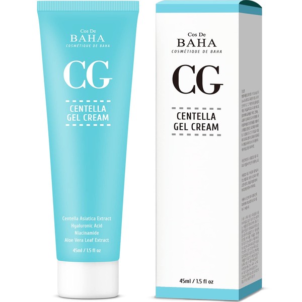 Cos De BAHA Centella Asiatica Soothing Calming Cream for Face/Neck - Cica Facial Gel Cream Lightweight Hydrate Boost Smooth, Daily Face Moisturizer, Silicone-Free, Fragrance-Free, Lotion, 1.5 Fl Oz