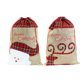 Hooin 2PCs Santa Sacks. Christmas Sack bags with drawstring. Medium Size 40x58cm Each. Pack of 2.