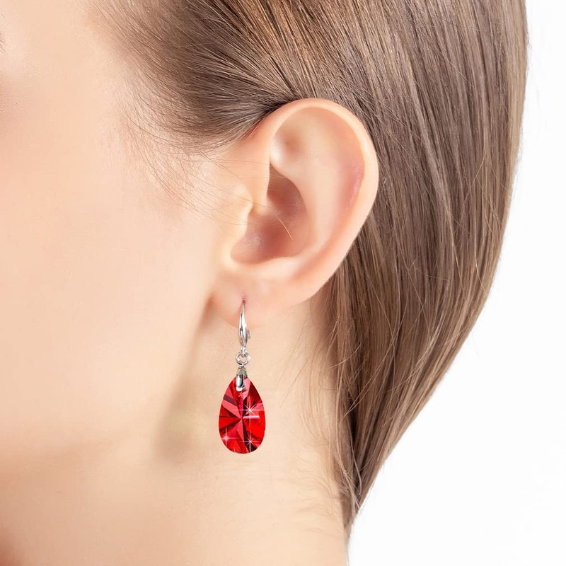 Austrian Crystal Teardrop Dangle Hook Earrings for Women 14K Gold