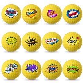 Mile High Life Practice Golf Balls, 12 Pack Foam Balls, Unique Patterns Golf Balls, Novelty Golf Present for Men, Women（Yellow）