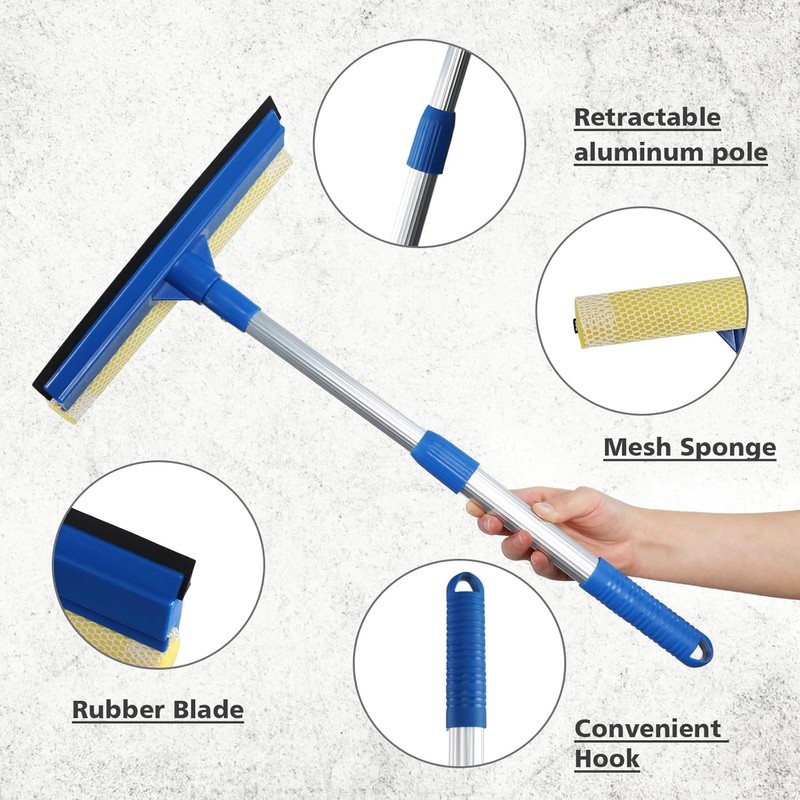 Professional 2-in-1 Window Squeegee with Telescopic Stainless Steel Handle (13.3"-18.9")