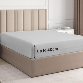 Single Bed Fitted Cotton Bedsheets - 100% Cotton Single Fitted Sheet - Light Grey Luxury Bedding - Cotton Bed Sheet 90cm x 190cm x 40cm 16" - Deep Pocket - 400 Thread Count - Fitted Bed Sheet Only