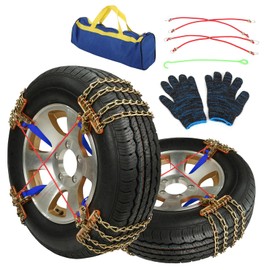 SCITOO Snow Chains For Car Pickup Trucks SUV,Universal Emergency Tire Traction Chain,Anti-Skid Thickening Tire Chains Width 205 215 225 235 245 255 265mm- Set of 8