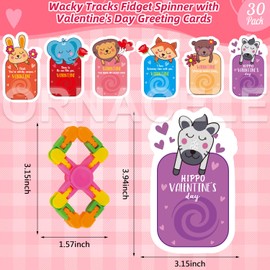 32PCS Valentine's Day Exchange Card Gifts for Kids - Wacky Tracks Fidget Spinner with Valentine's Day Greeting Cards for Kids, DIY Deformable Spinner Classroom Prizes, Valentine's Party Favors