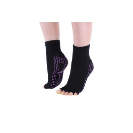 Hoopomania® Half Toe Yoga socks with anti-slip effect by rubber nubs in black (Medium (39-41))