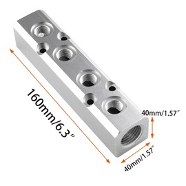 4 Way Pneumatic Manifold Air Distribution Block, G1/2 Supply Port, G1/4-Inch Output Port,Pneumatic Air Compressor Manifold Fitting，Aluminum Alloy，Large Flow （40x40mm）