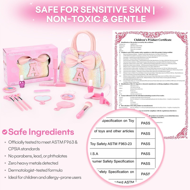 Kids Washable Makeup Kit for Girls, 17 Pcs Non Toxic