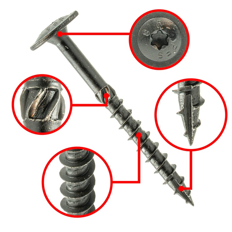 Flat Head Screws Black 8 x 80-50 Pieces Including Bit