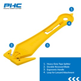 Pacific Handy Cutter EZST Two Sided Concealed Safety Cutter with Bladeless Plastic Tape Splitter, Safe and Efficient Cutting for Stretch Wrap, Cardboard, Tape, Zip Ties, Plastic Straps, and more