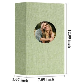 Vienrose Photo Album 4x6 Photos 300 Pockets Linen Cover Slip-in Photo Book with Round Window for Wedding Vacation, Grass Green