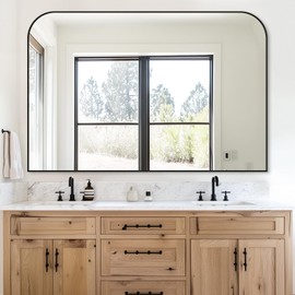 Bathroom Mirror, 55x36 Inch Wall Mirror, Black Metal Framed Mirror Vanity Mirror for Bathroom, Living Room, Bedroom, Entryway