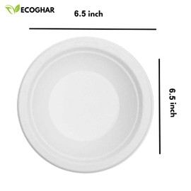 Ecoghar 100% Compostable Sugarcane Bagasse Bowl, Heavy Duty Disposable Bowls (125-Pack) (12 oz) - (BPA Free) Hot Soup Bowls for Parties, BBQ, Travel & Events, 360 ml, Natural White
