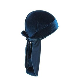 Dark Blue Velvet Durag with Extra Long Tail Wide Straps Soft Cap