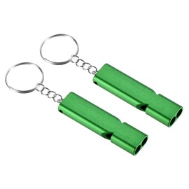 PATIKIL Emergency Survival Whistle, 2 Pack Double Tubes Whistles Super Loud Aluminum Whistles with Lanyard Keychain for Outdoor Camping Hiking, Green