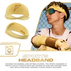 Franklin Sports Baseball + Softball Headband - Workout + Sports Headbands for Men + Women - Sweat Wicking for Running + Exercise - Adult One Size Fits Most - Vanilla/Gold