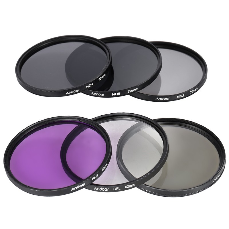 Andoer 72mm Lens Filter Kit UV+CPL+FLD+ND(ND2 ND4 ND8) with Carry