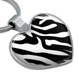 Zebra Print Black White Keychain Heart Love Metal Key Chain Ring