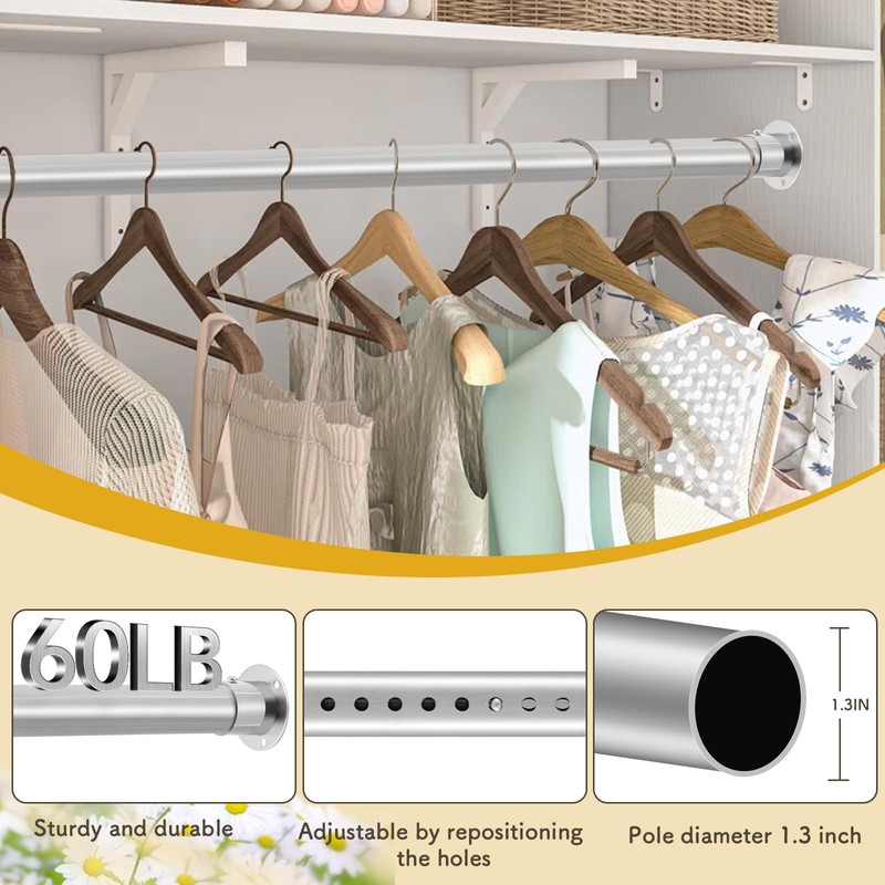 Closet Rod, 17 to 99 Inch Stainless Steel Adjustable Closet