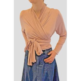 girly girl pink wrap top self adjusting one size fits many soft ballet gathered crop boho