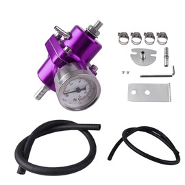 BARTOO Universal Adjustable Fuel Pressure Regulator Kit, Aluminum Fuel Regulator, Adjustable Gas Oil Injection Pressure Regulator with 0-140 PSI Gauge -Purple
