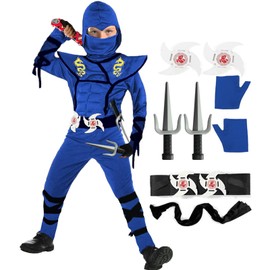 SATKULL Kids Blue Ninja Costume, Ninja Deluxe Costumes Set with Ninja Foam Accessories for Boy&Girls Party Dress Up Ninja Role Playing, Christmas Partie(Kids-S-4T/5T)