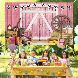 Western Cowgirl Backdrop Pink Cowgirl Birthday Party Decorations Wooden House Barn Farm Photography Background for Girl Baby Shower Wild West Cowgirl Birthday Party Supplies Photo Booth