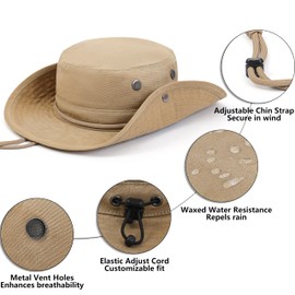 KANUT SPORTS Sun Hat Boonie for Men & Women | Wide Brim, Water-Resistant, 100% Cotton Dry Wax, Adjustable Chin Cord for Hiking, Fishing & Outdoor Adventures (US, Alpha, X-Large, Khaki)