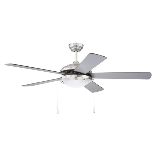 Craftmade NIK52BNK5 Nikia 52" Indoor/Outdoor Damp Location Ceiling Fan with Light Kit, 5 Blades, Brushed Polished Nickel