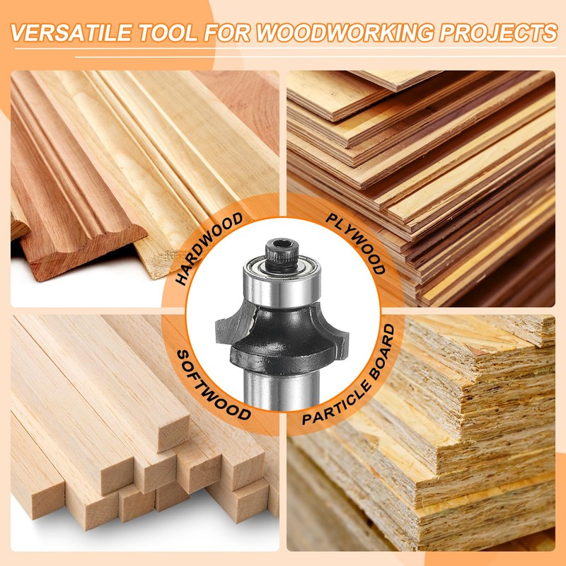 sourcing map Roundover Router Bit 1/2" Shank 3/8" Cut Diameter