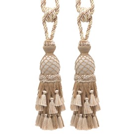 Lavish Large Curtain & Drapery, Hand Crafted Tassel Tiebacks, Tassel Length 11" (27.5cm), 34" Spread (86cm) (Style# TBIL1) White Sands #4001 (White Ivory, Cream Ivory, Light Beige) Set of 2