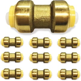 VN Infinite quality Fittings 1/2" Push-fit Straight Coupling 1/2" x 1/2" PEX Brass Pack of 10