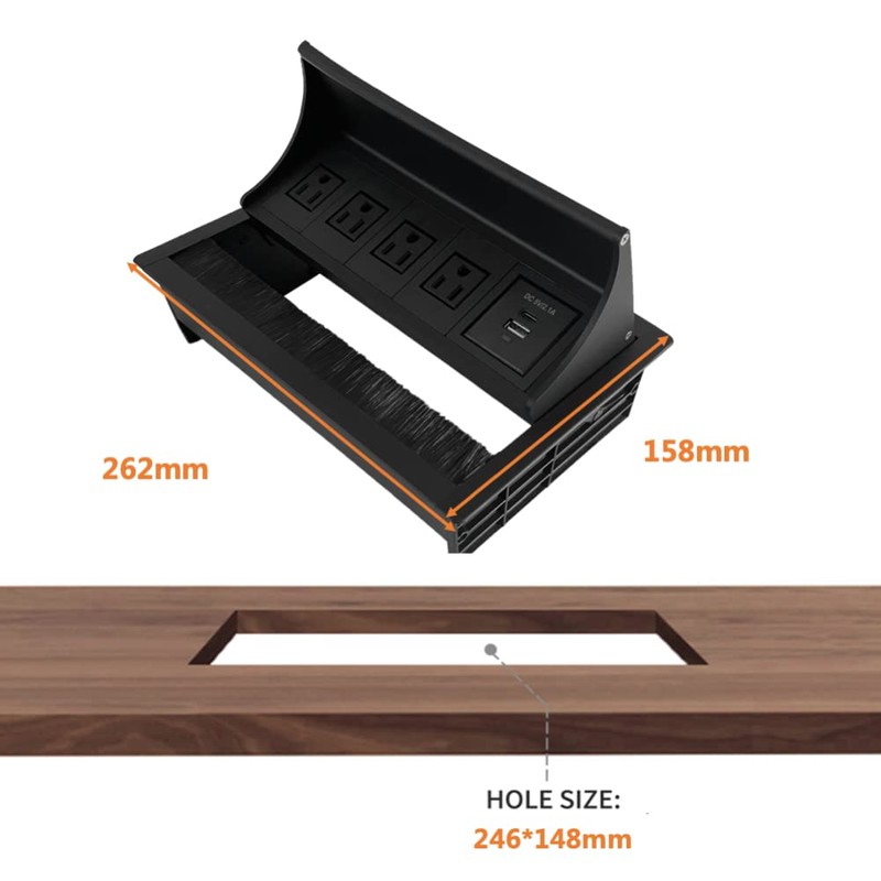 ZESHAN Brush Cable Cubby Connectivity Box Conference Table Power Box