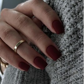 Uñas Postizas Cortas Cuadradas De Color Rojo Oscuro Mate, Uñas De Gel Adhesivas, Colores De Otoño 2025, Uñas Acrílicas A Presión Con Capa Protectora G