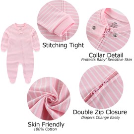 MAMIMAKA Newborn Baby Clothes Sleepsuit Set 2-Way Zip Cotton Footed Pajamas, Caps and Scratch Mittens 0-6 Months