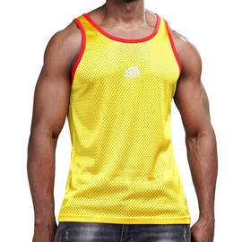 AIMPACT Men Athletic Workout Tank Top Mesh Quick Dry Jersey Casual Sleeveless Shirts(Yellow XL)