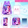 KLFVB 3PCS Girls Unicorn Backpack, Water Resistant Kids Bookbag with