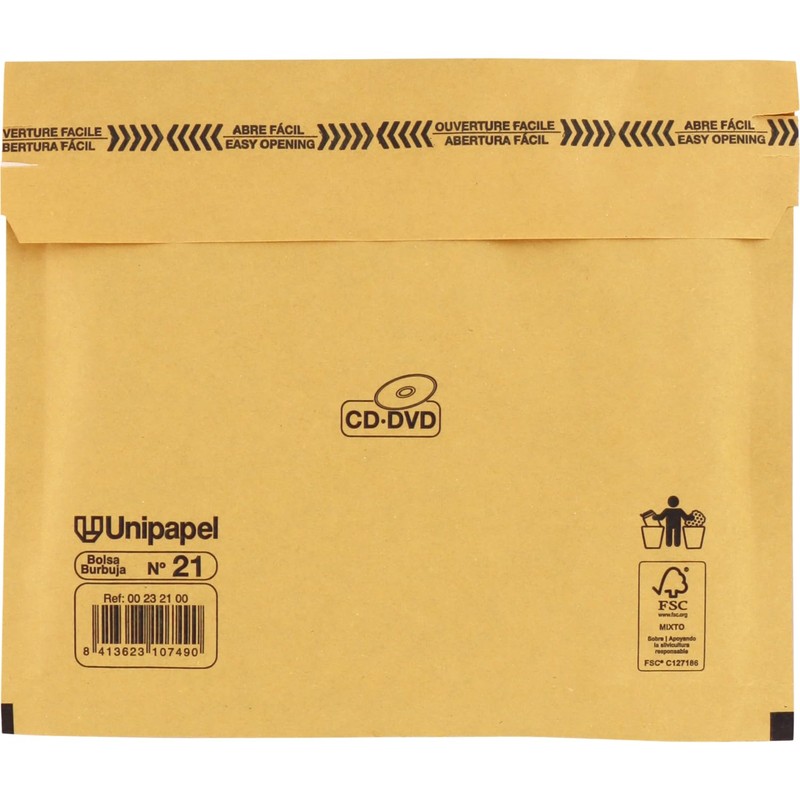 Unipapel Pack of 10 Kraft Padded CD Envelopes with Bubble