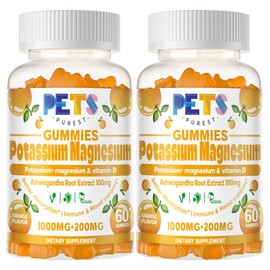 Potassium Magnesium Gummies - High Absorption Magnesium Glycinate & Potassium Citrate Plus Omega 3, B6, D3, K2 & Calcium - Chewable Gummy for Leg Cramps, Immunity & Energy Orange 120 Gummies