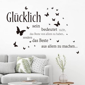 wondever Wall Tattoo Sayings Happy Wall Sticker Quotes Inspirational Black Wall Sticker Wall Decoration for Bedroom Living Room