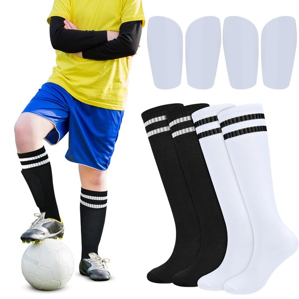 KOOOGEAR 2 Pairs Football Shin Pads and Football Socks for