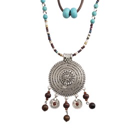 Bjesinmo Beaded Necklaces for Women Bohemian Necklace Long Wooden Bead Necklaces Leather Necklace for Women Boho Style Jewelry