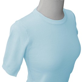 YEMAK Jersey de punto para mujer, media manga, cuello redondo, básico, casual, ajuste clásico, ligero, de punto, suave, A_mk3664-azul claro, S