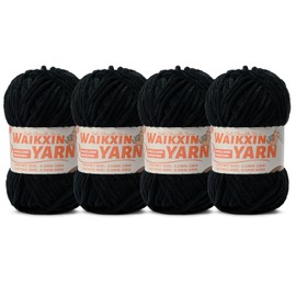 （4 Black） 4 Pack Super Soft Fuzzy Chenille Chunky Yarn for Crocheting, 400g (350yds) Velvet Fluffy Amigurumi Yarn for Hand Knitting Baby Blankets Weaving Craft