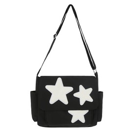 Inshere Cute Star Crossbody Bag, Aesthetic Y2K Kawaii Messenger Bag, Nylon Star Shoulder Bag Tote Bag for Women Men Teen Girls Black
