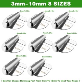 8 Pcs Universal Sewing Rolled Hemmer Foot (3-10MM), Rolled Hem Hammer Foot for Sewing Machine, Rolls Hemming Attachment Rolled Seam Presser Foot, Sewing Accessories & Tools