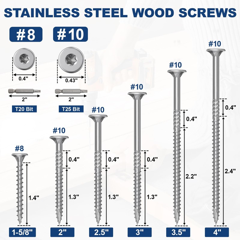 #10 x 4 Stainless Steel Deck Screws, 150Pcs Deck Screws