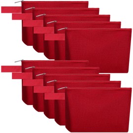 Sinzip 10 Pieces Cotton Canvas Makeup Bag with Bottom and Strap, Multi-Purpose Cosmetic Bag with Zipper Travel Toiletry Pouch, Blank DIY Craft Bag (Red, M)