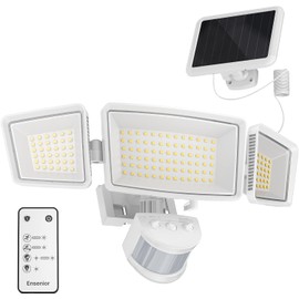 Ensenior 5 Motion Sensor Modes Solar Security Light, 1800LM 270° Wide Angle 3 Heads LED Flood Lights, IP65 Waterproof Wall Lights, Separate Solar Panel Remote Control Solar Lights Outdoor