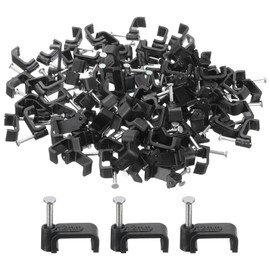 TA-VIGOR 100Pcs Round Cable Clips, 12mm Electrical Cable Wall Clip, Steel Nails Tacks Holder for Organizing Ethernet, Electric Wires Cables Line, TV Cable, Telephone line, Black