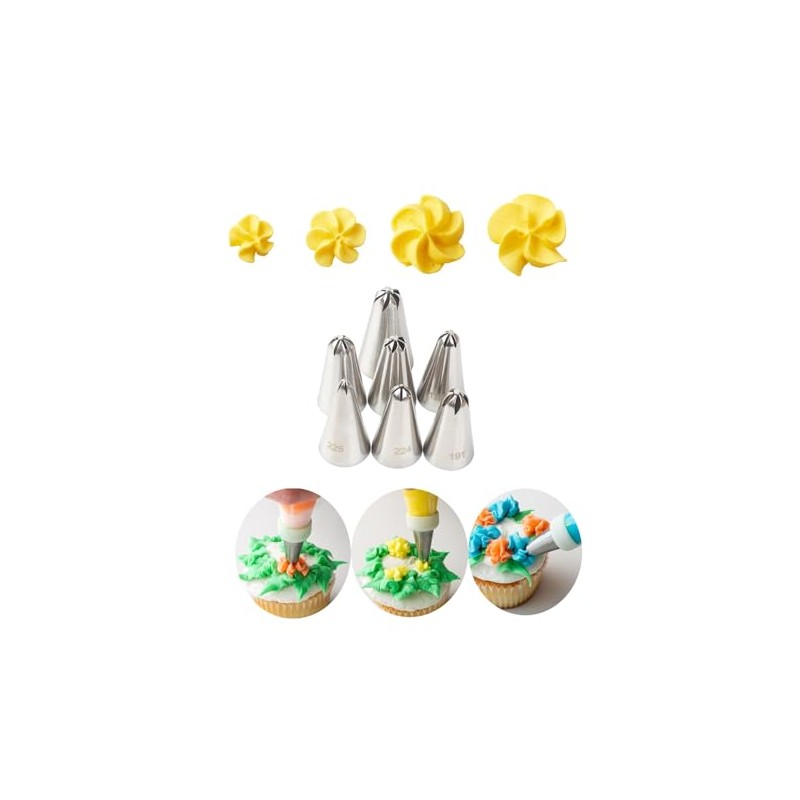 Drop Flower Piping Tips Set, 107, 109, 129, 131, 191,